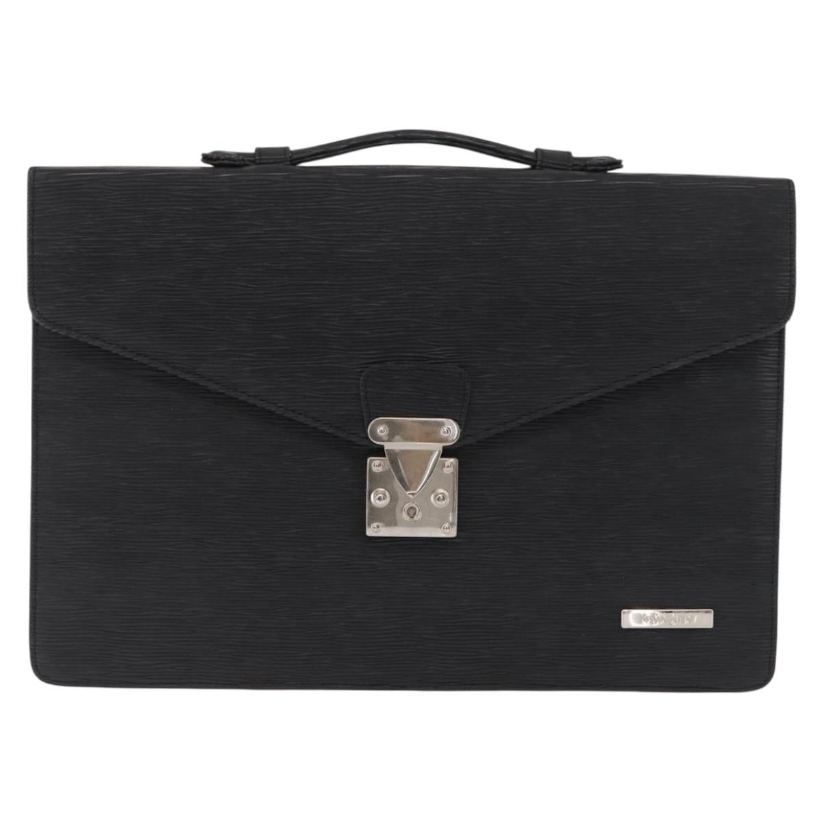 SAINT LAURENT Business Bag Leather Black Silver Auth bs32456