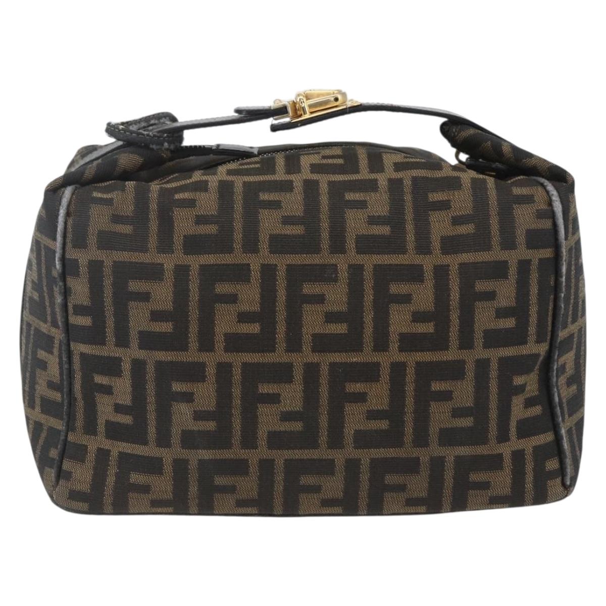 FENDI Zucca Canvas Hand Bag Black Brown Auth bs32457