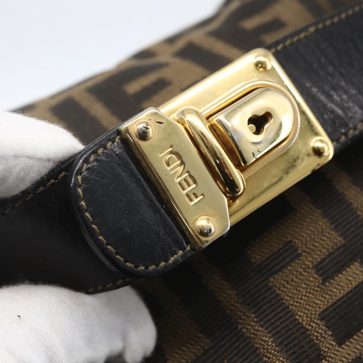 FENDI Zucca Canvas Hand Bag Black Brown Auth bs32457