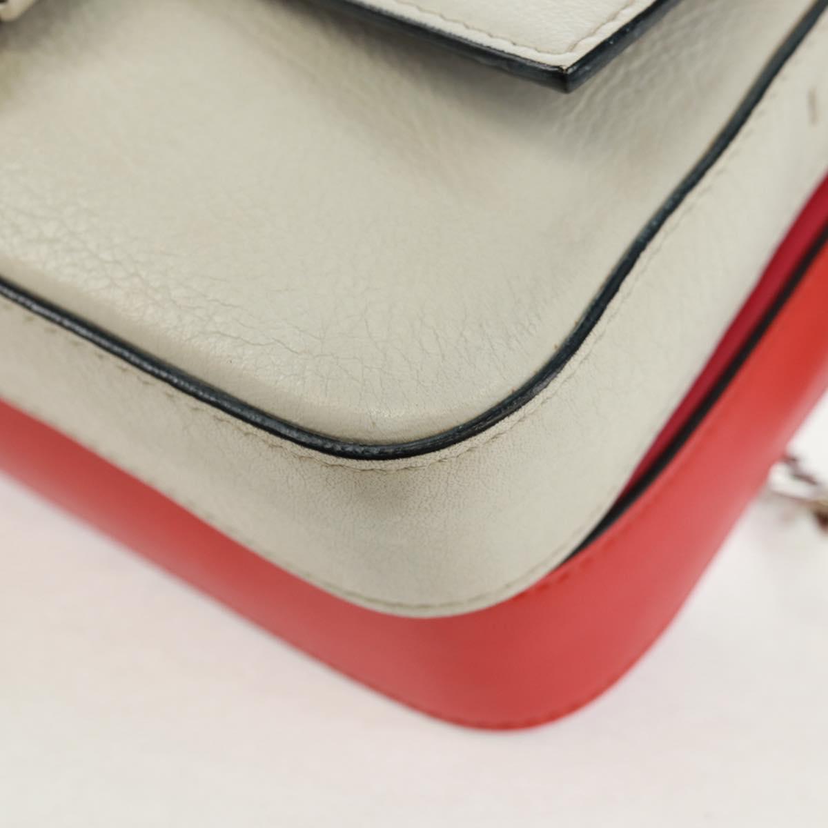 FENDI Chain Double Micro Baguette Shoulder Bag Leather Pink Silver Auth bs32459V