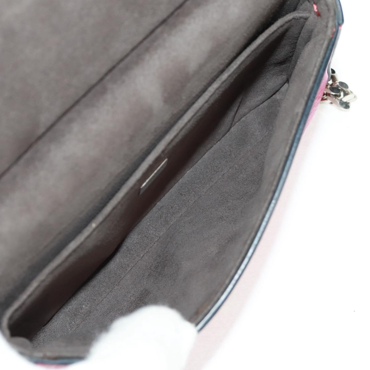 FENDI Chain Double Micro Baguette Shoulder Bag Leather Pink Silver Auth bs32459V