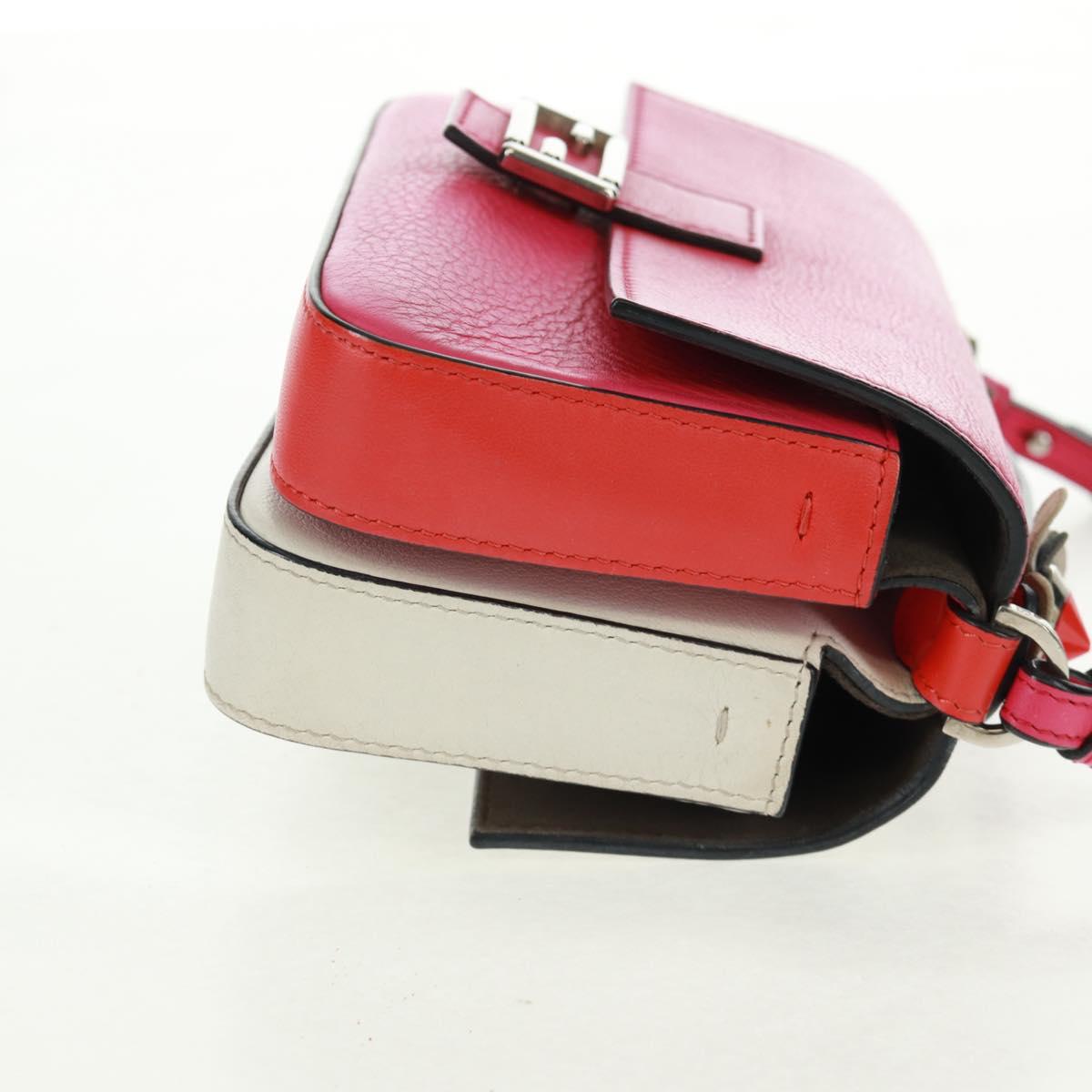 FENDI Chain Double Micro Baguette Shoulder Bag Leather Pink Silver Auth bs32459V
