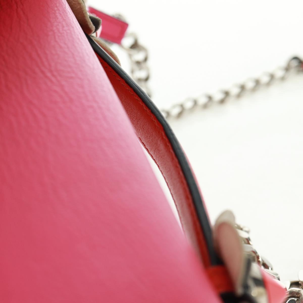 FENDI Chain Double Micro Baguette Shoulder Bag Leather Pink Silver Auth bs32459V