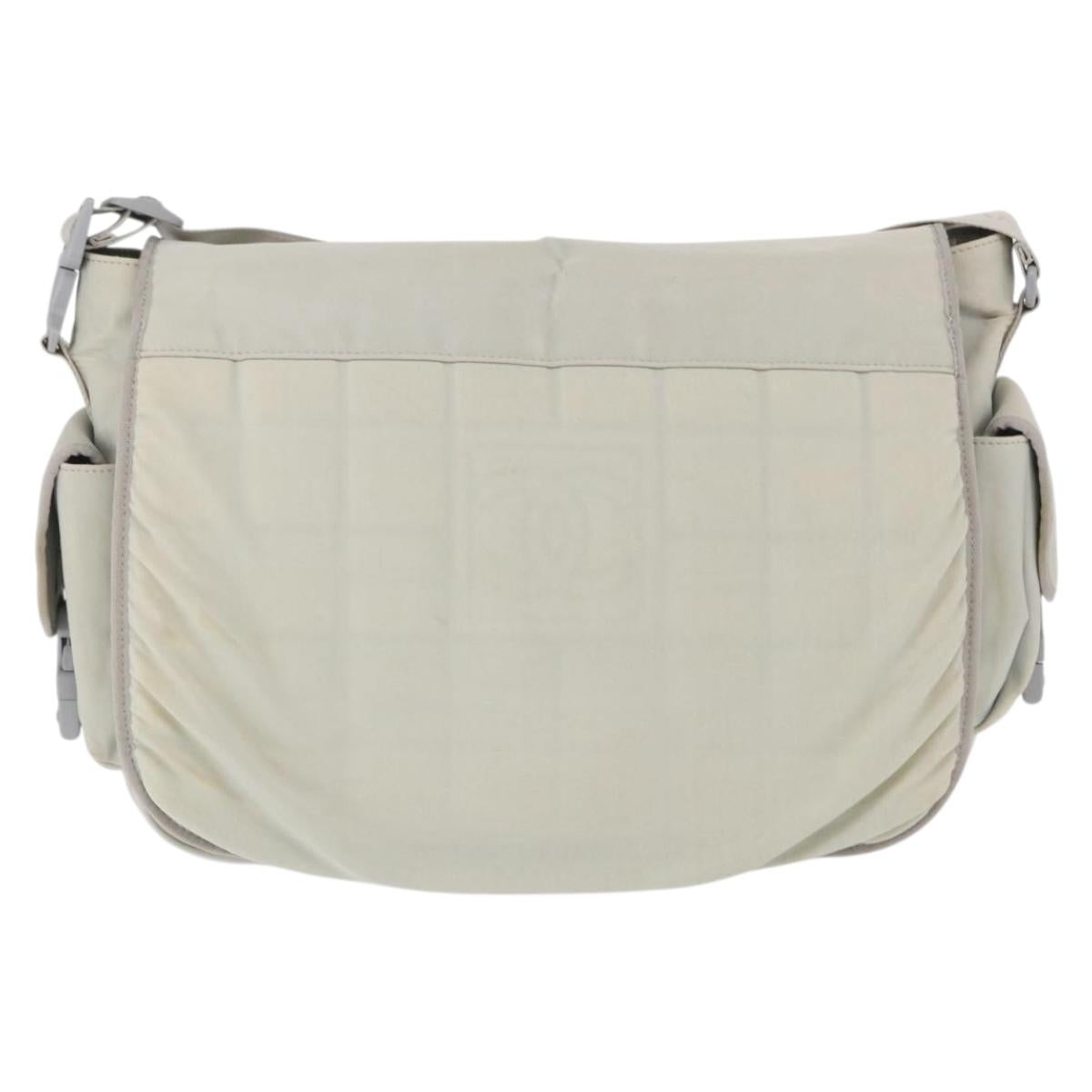 CHANEL Shoulder Bag Nylon Gray Silver CC Auth bs32460