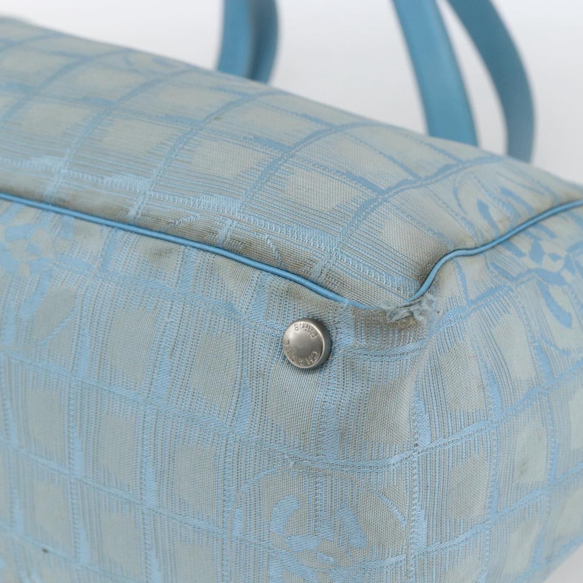 CHANEL New Travel Line Tote Bag Nylon Blue Silver CC Auth bs32461