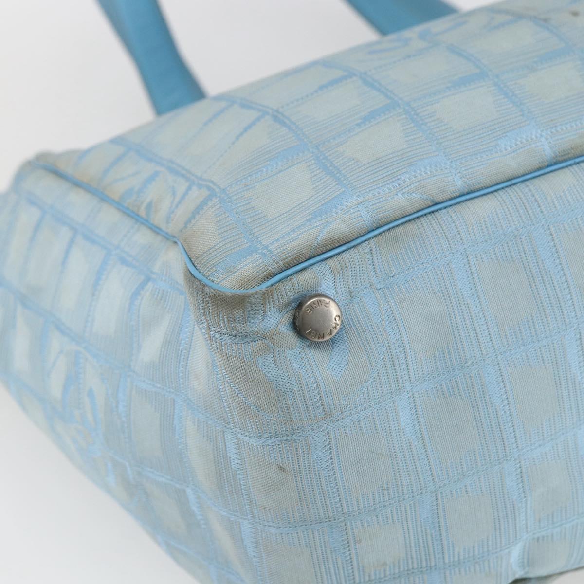 CHANEL New Travel Line Tote Bag Nylon Blue Silver CC Auth bs32461