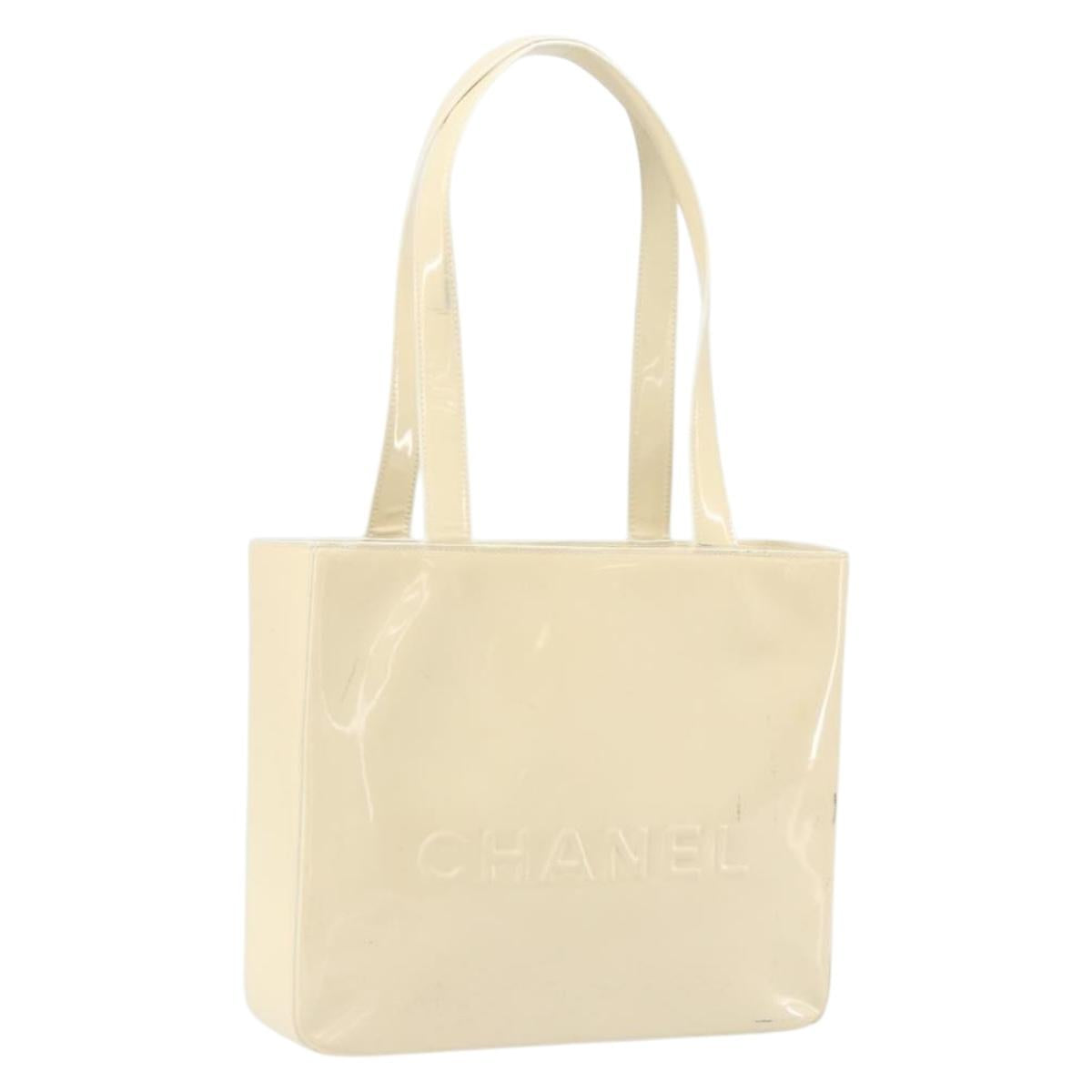 CHANEL Tote Bag Patent leather Beige Gold CC Auth bs32462