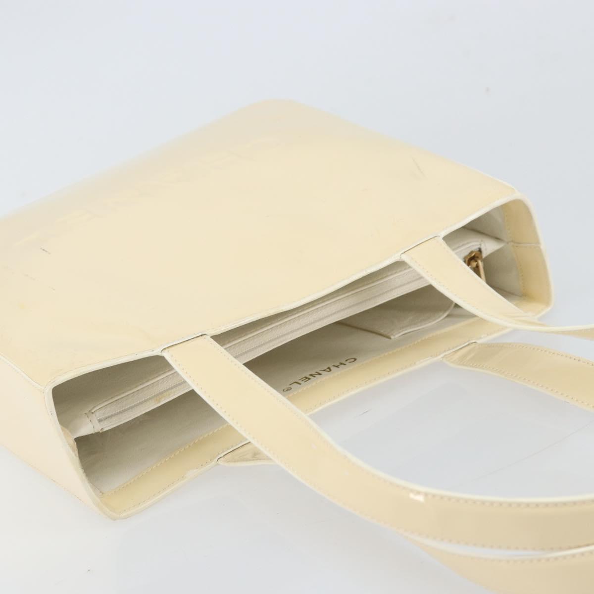 CHANEL Tote Bag Patent leather Beige Gold CC Auth bs32462