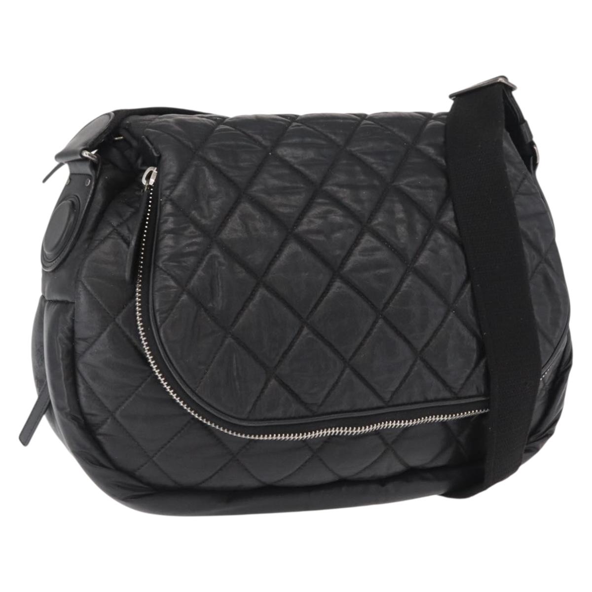CHANEL Matelasse Shoulder Bag Nylon Black Silver CC Auth bs32463