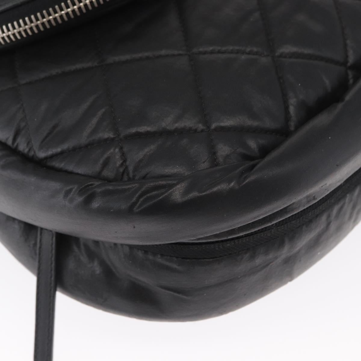 CHANEL Matelasse Shoulder Bag Nylon Black Silver CC Auth bs32463