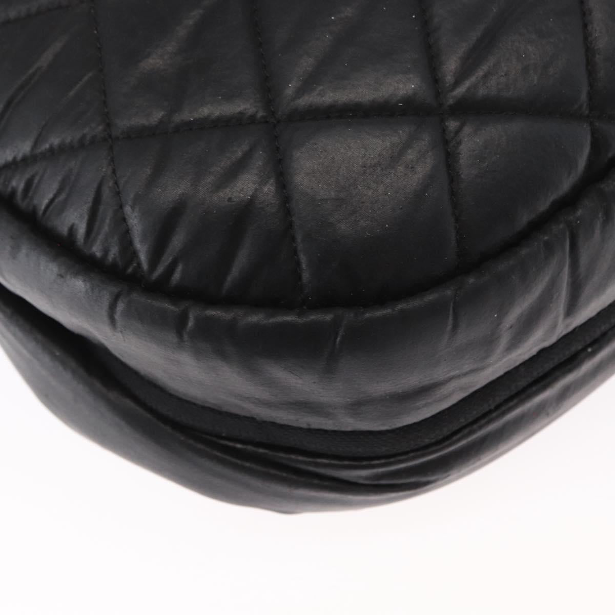 CHANEL Matelasse Shoulder Bag Nylon Black Silver CC Auth bs32463
