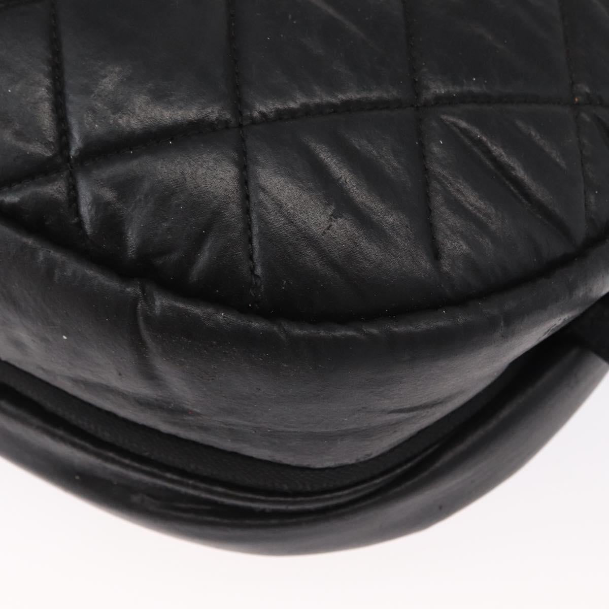 CHANEL Matelasse Shoulder Bag Nylon Black Silver CC Auth bs32463