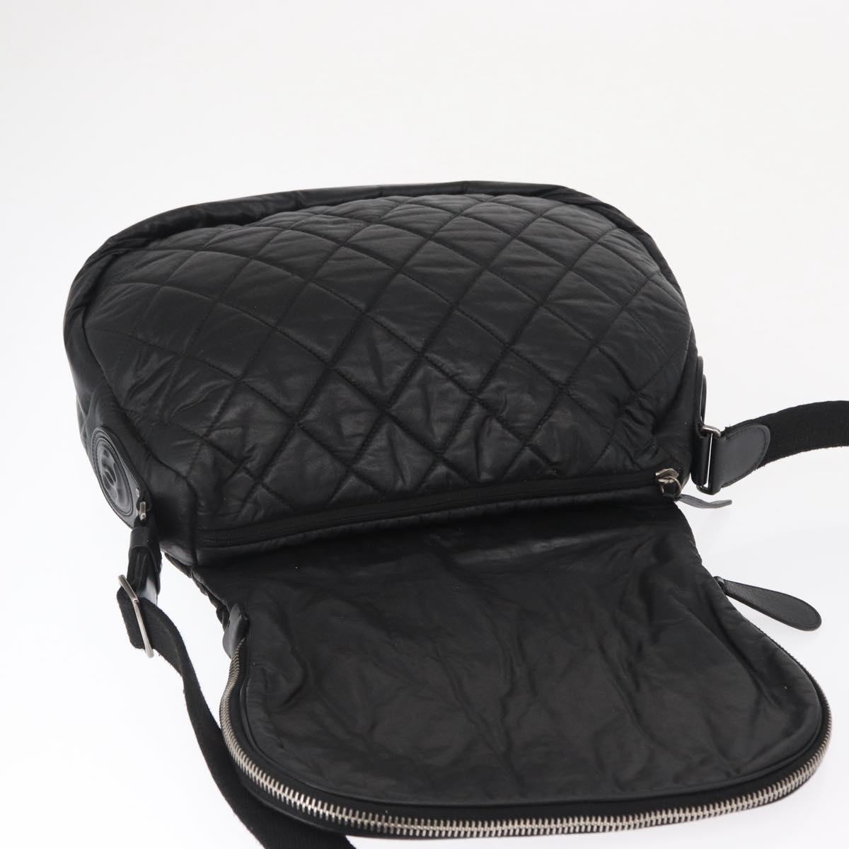 CHANEL Matelasse Shoulder Bag Nylon Black Silver CC Auth bs32463