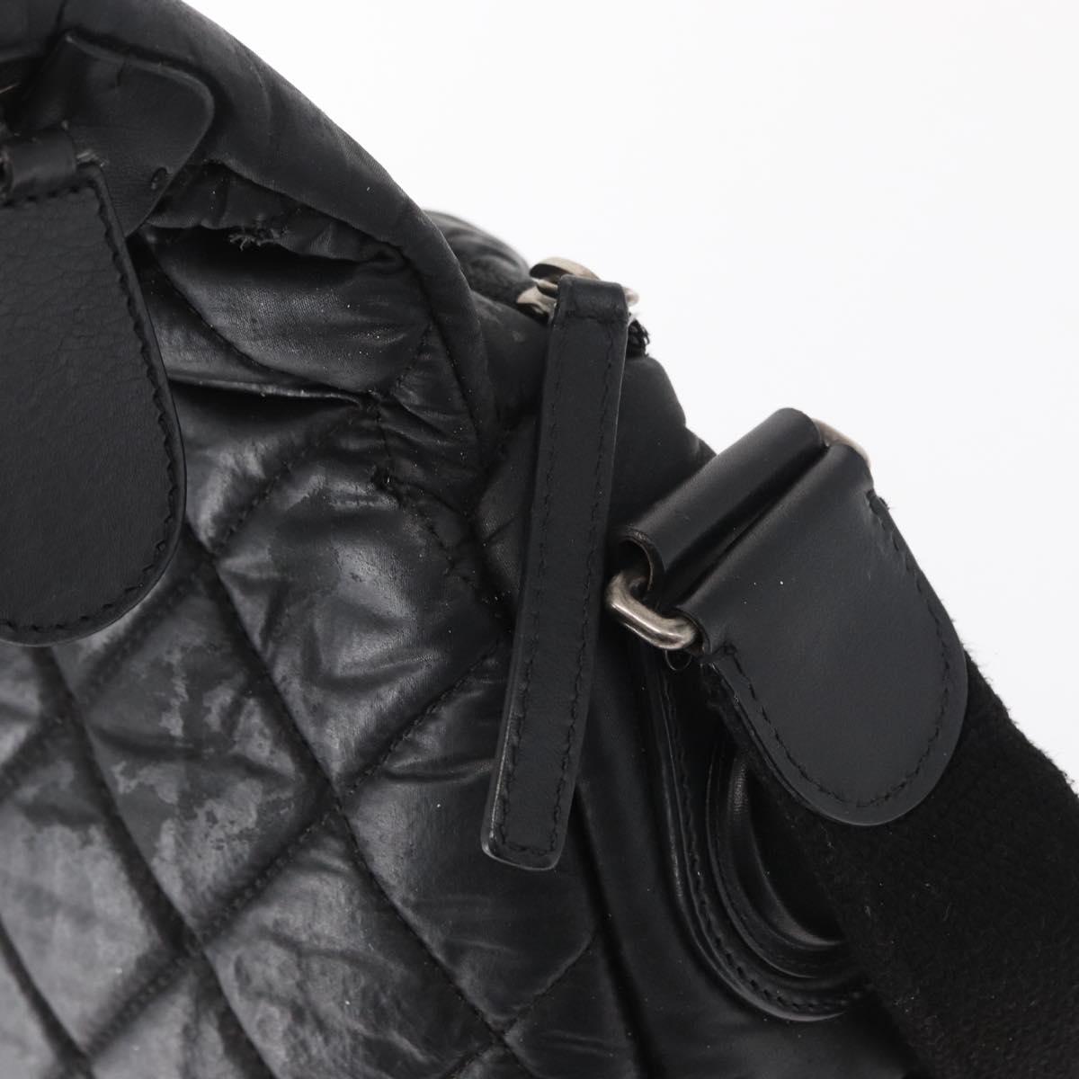 CHANEL Matelasse Shoulder Bag Nylon Black Silver CC Auth bs32463