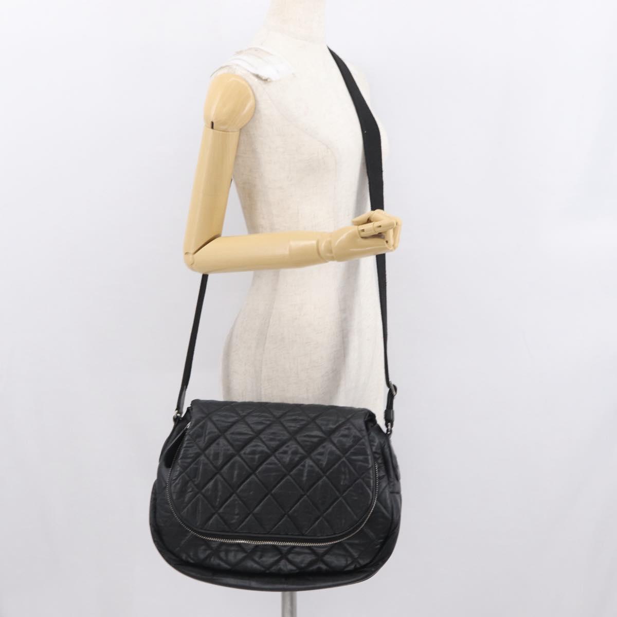 CHANEL Matelasse Shoulder Bag Nylon Black Silver CC Auth bs32463