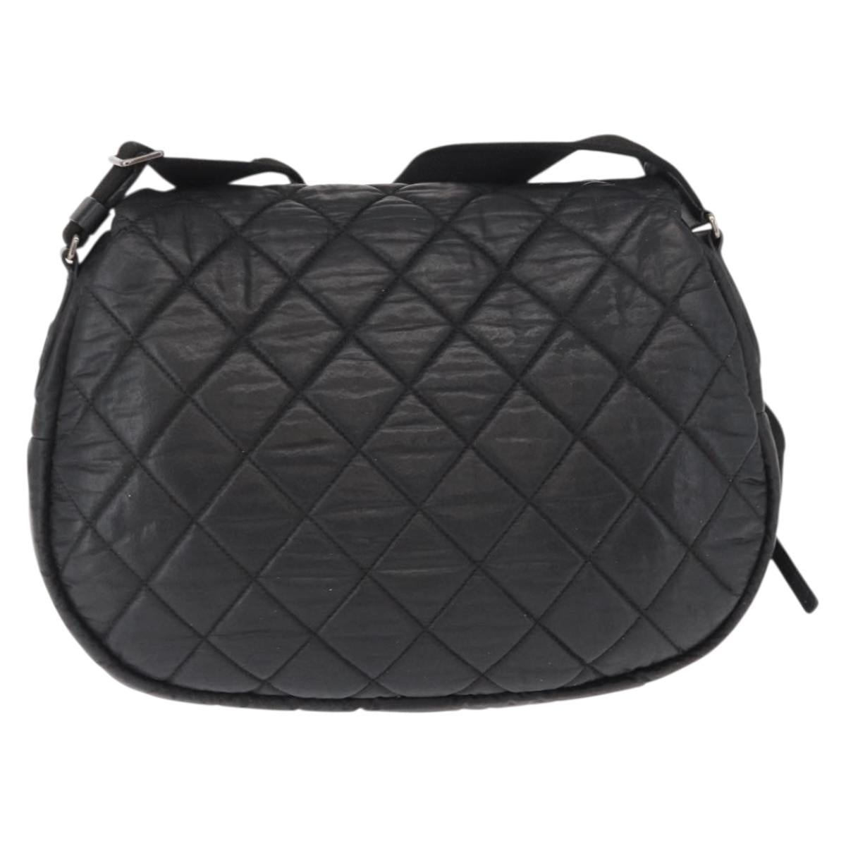 CHANEL Matelasse Shoulder Bag Nylon Black Silver CC Auth bs32463