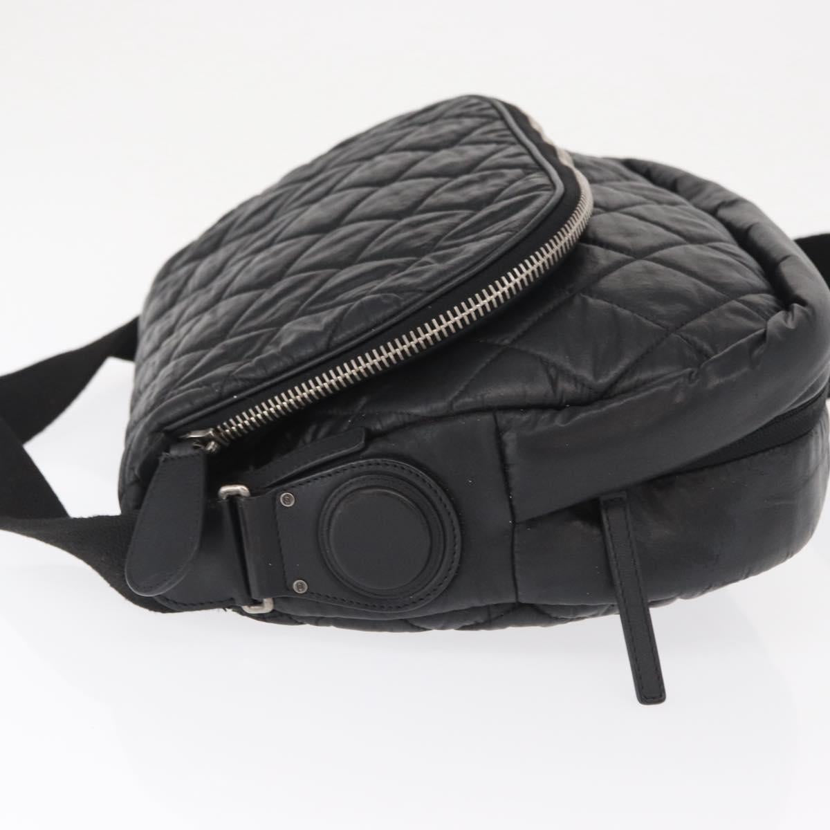 CHANEL Matelasse Shoulder Bag Nylon Black Silver CC Auth bs32463