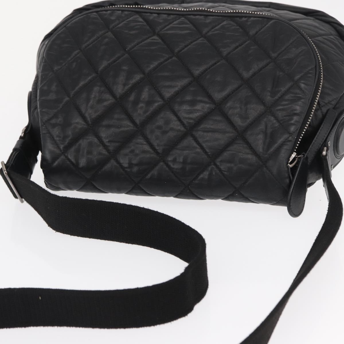 CHANEL Matelasse Shoulder Bag Nylon Black Silver CC Auth bs32463