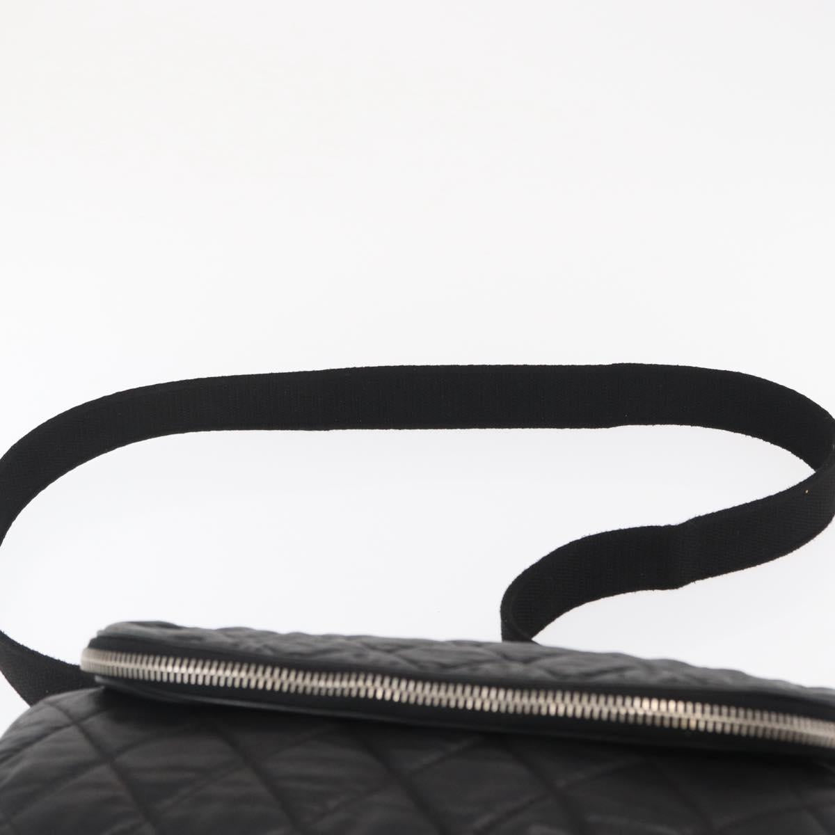 CHANEL Matelasse Shoulder Bag Nylon Black Silver CC Auth bs32463