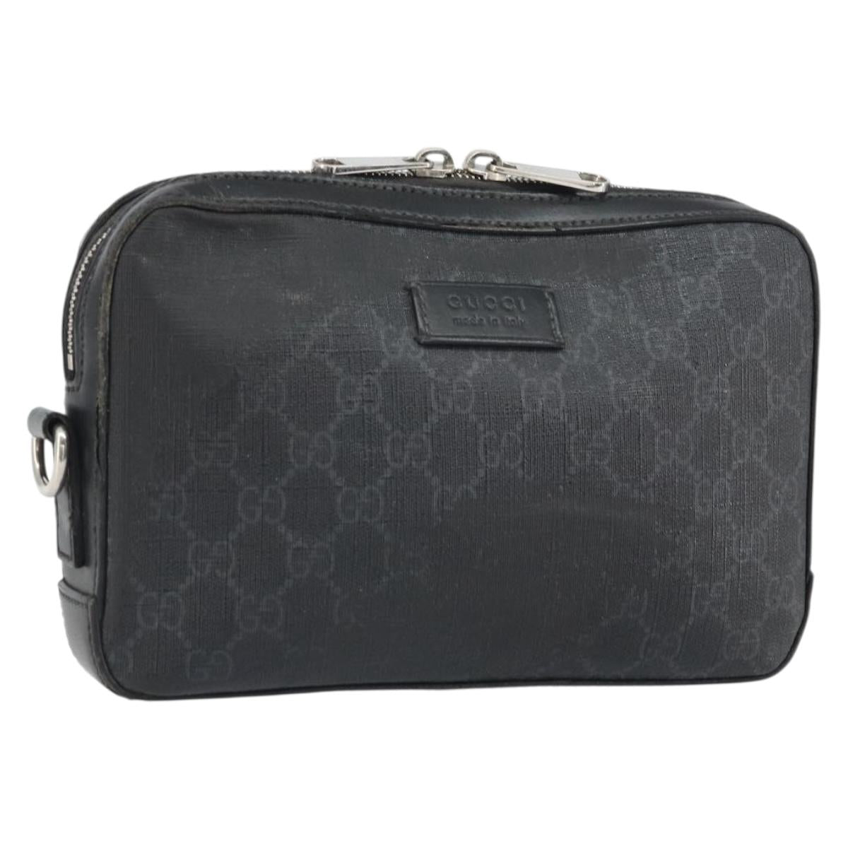 GUCCI GG Supreme Clutch Bag PVC Black Silver 495562 Auth bs32492