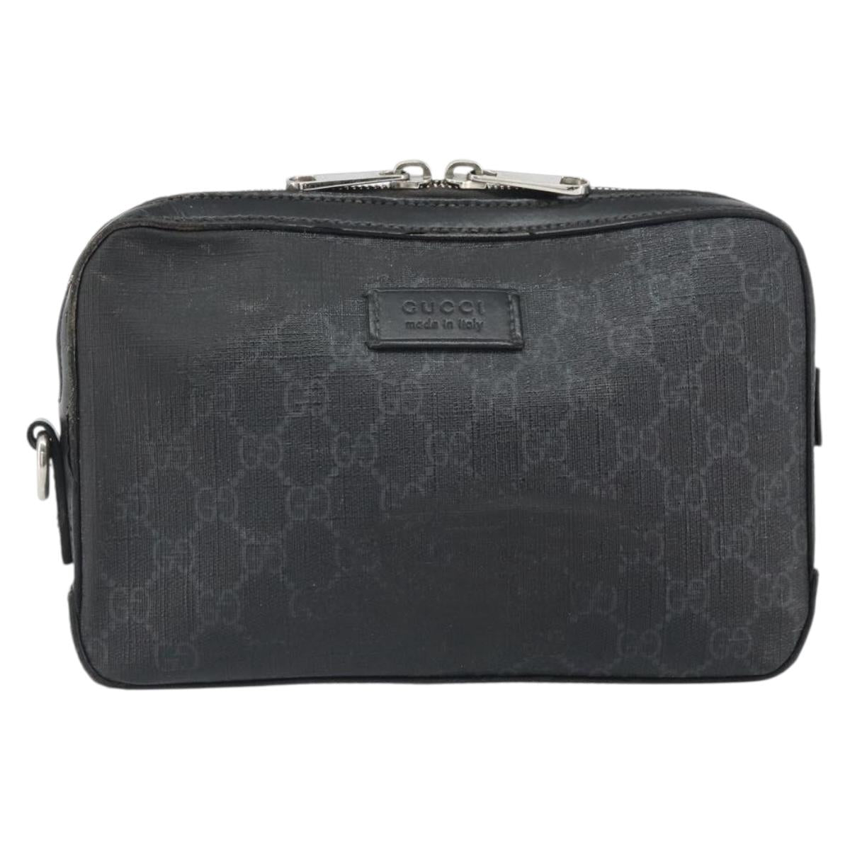 GUCCI GG Supreme Clutch Bag PVC Black Silver 495562 Auth bs32492