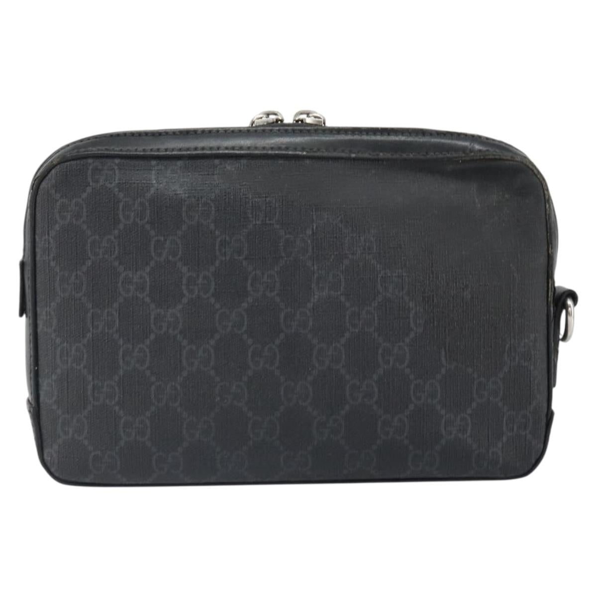 GUCCI GG Supreme Clutch Bag PVC Black Silver 495562 Auth bs32492
