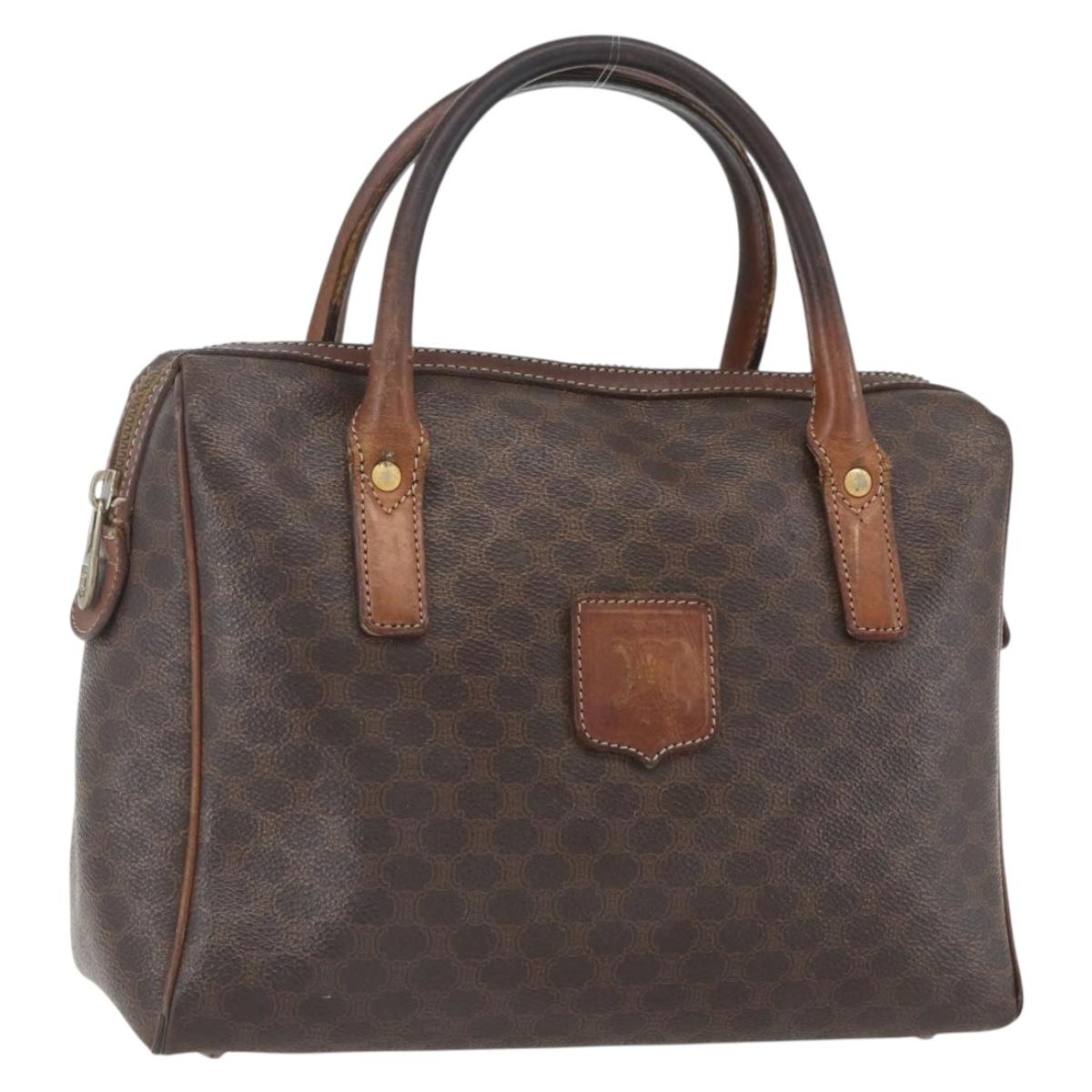 CELINE Macadam Canvas Hand Bag PVC Leather Brown Gold Auth bs32493