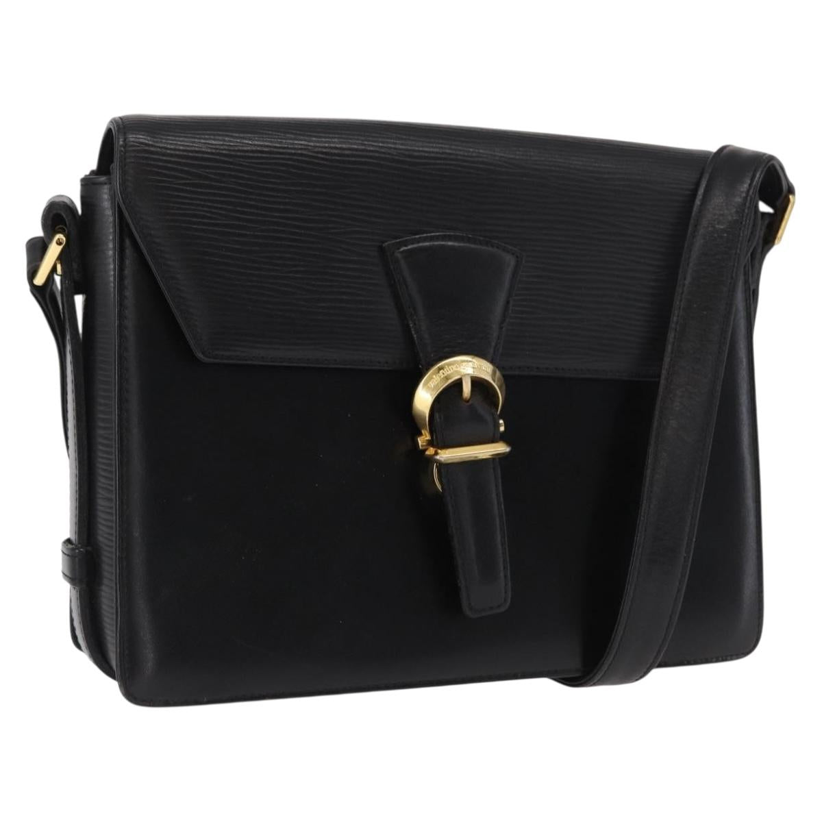 VALENTINO Shoulder Bag Leather Black Gold Auth bs32495