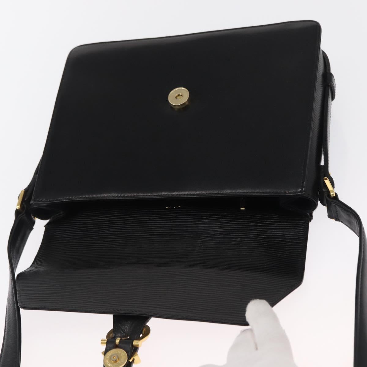 VALENTINO Shoulder Bag Leather Black Gold Auth bs32495