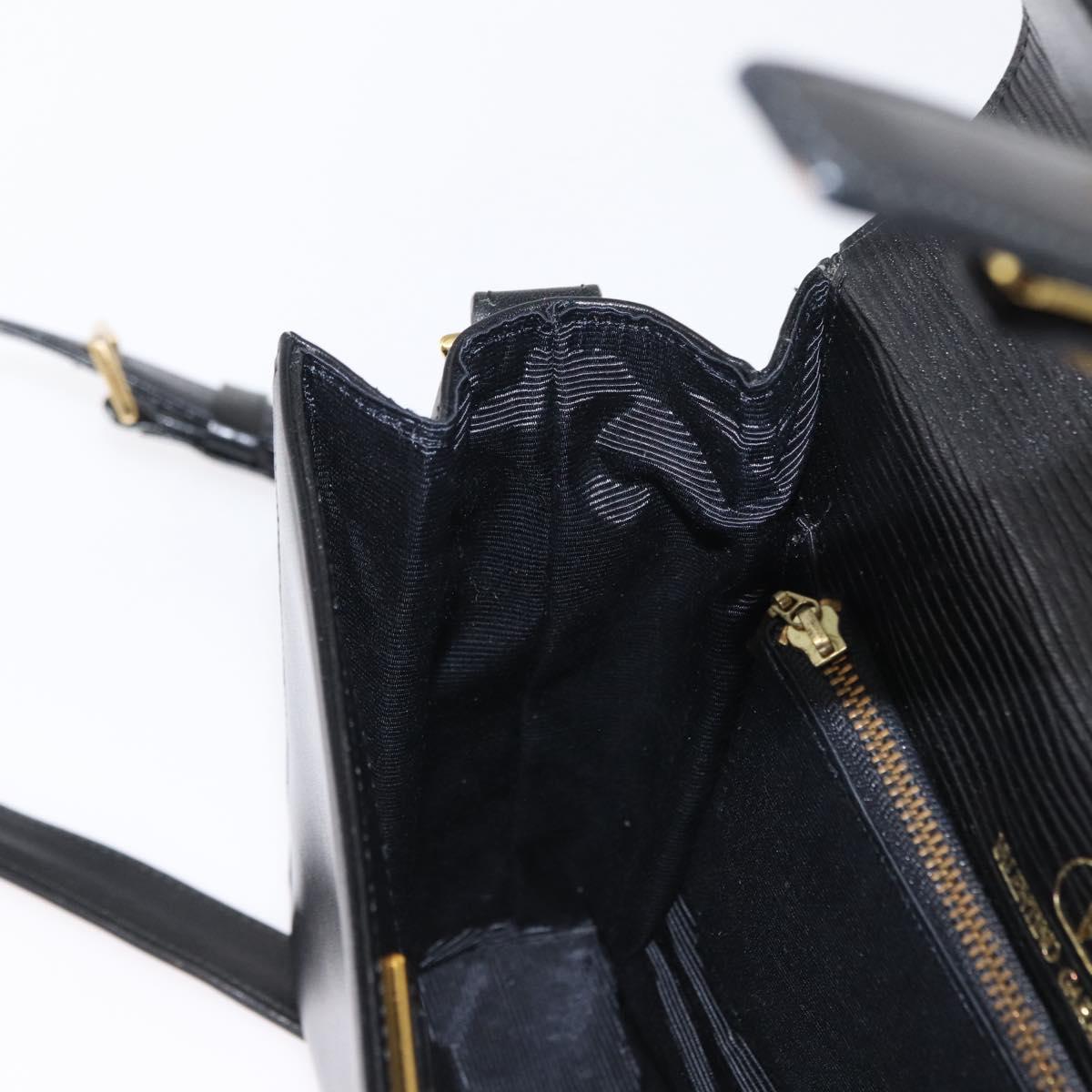 VALENTINO Shoulder Bag Leather Black Gold Auth bs32495