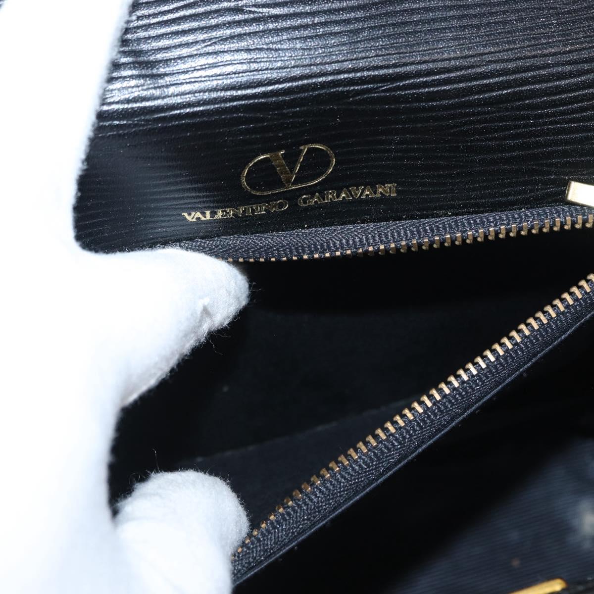 VALENTINO Shoulder Bag Leather Black Gold Auth bs32495