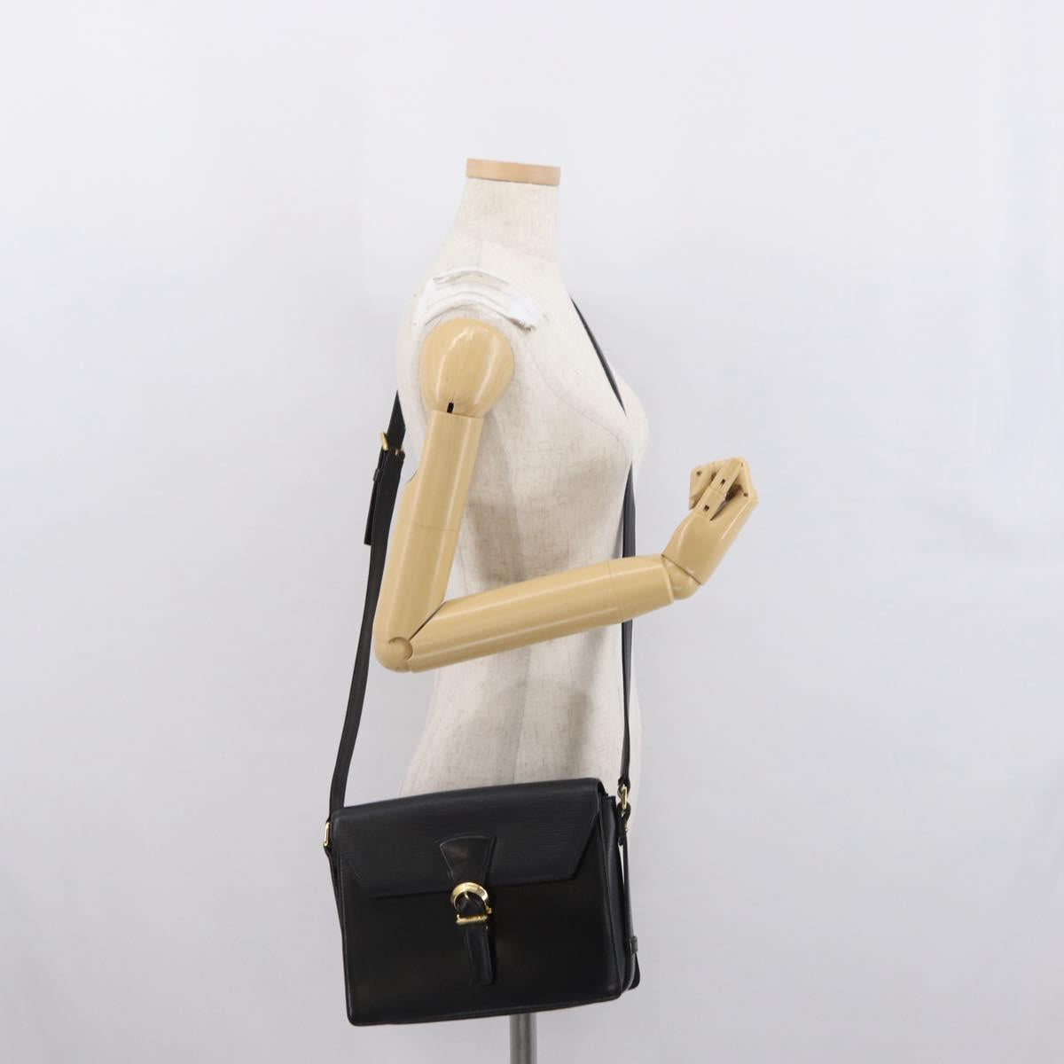 VALENTINO Shoulder Bag Leather Black Gold Auth bs32495