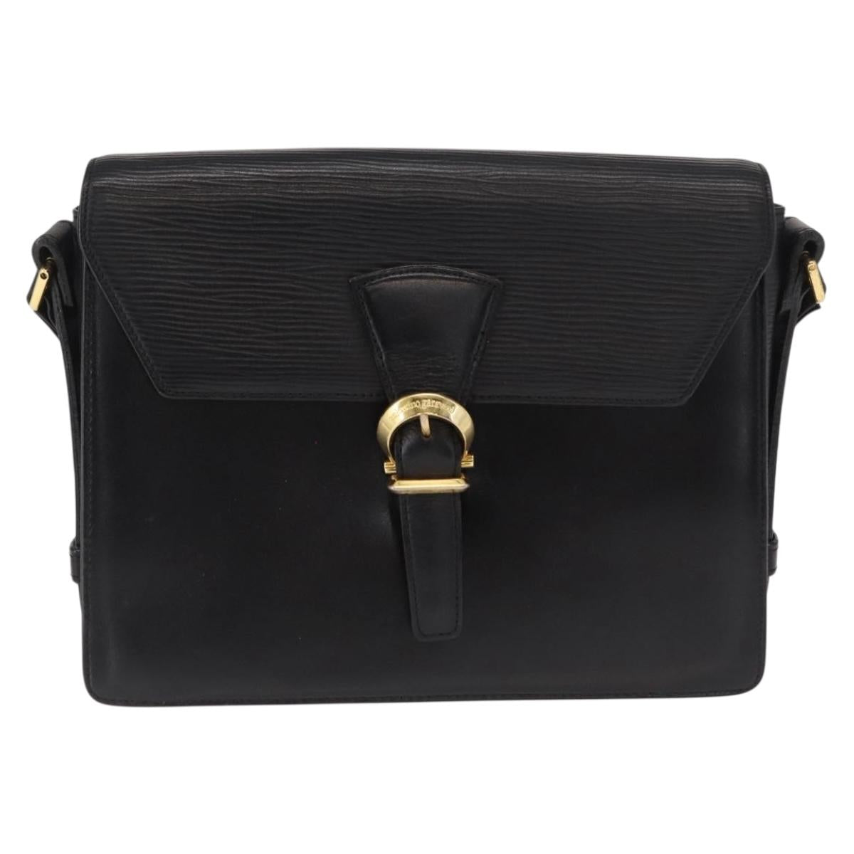 VALENTINO Shoulder Bag Leather Black Gold Auth bs32495