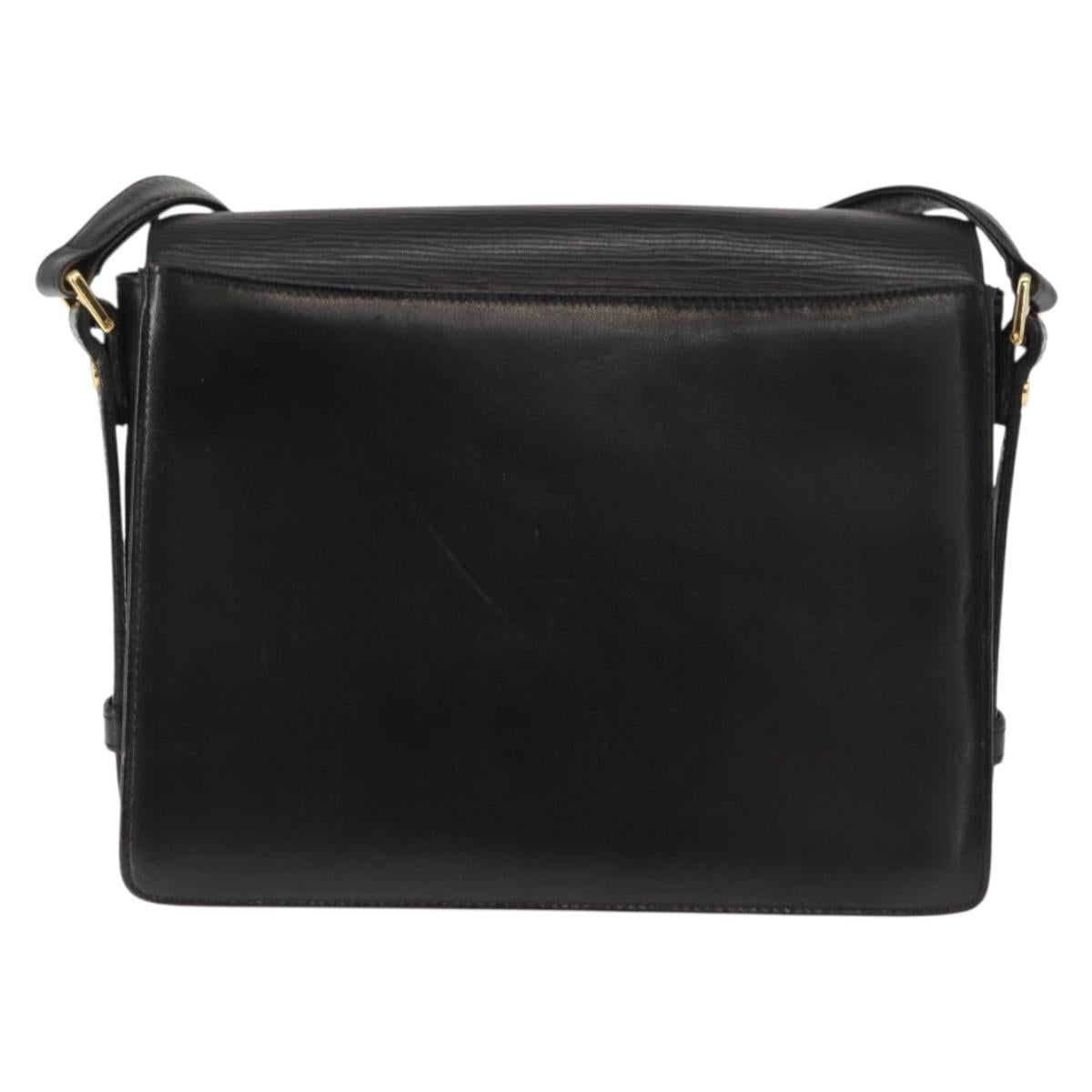 VALENTINO Shoulder Bag Leather Black Gold Auth bs32495