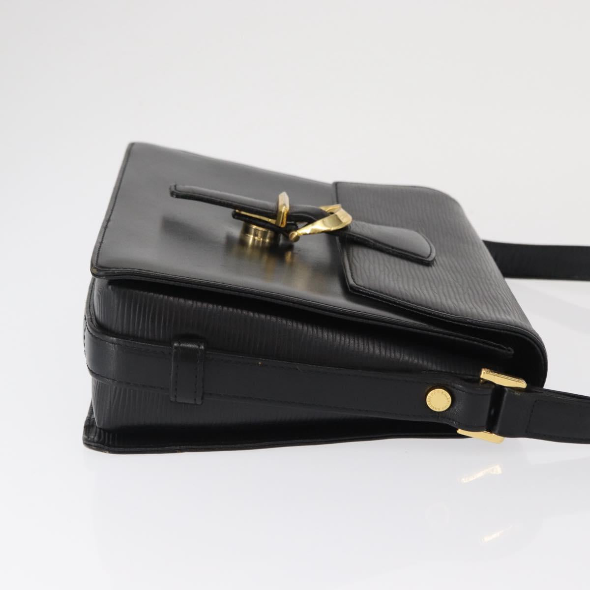 VALENTINO Shoulder Bag Leather Black Gold Auth bs32495