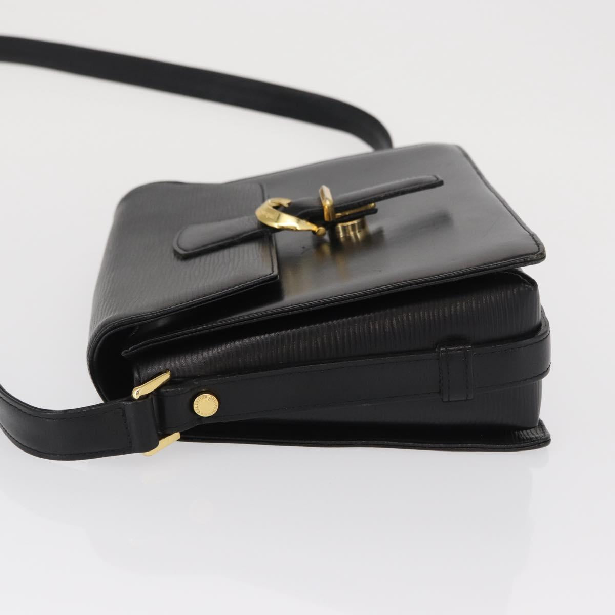 VALENTINO Shoulder Bag Leather Black Gold Auth bs32495