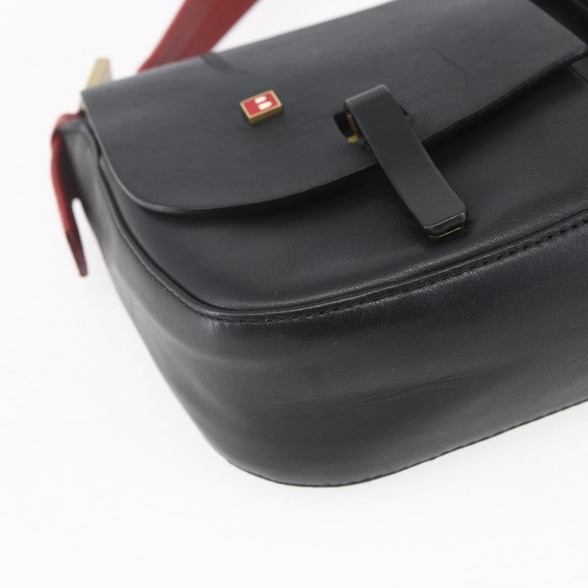 BALLY Shoulder Bag Leather Black Gold Auth bs32496