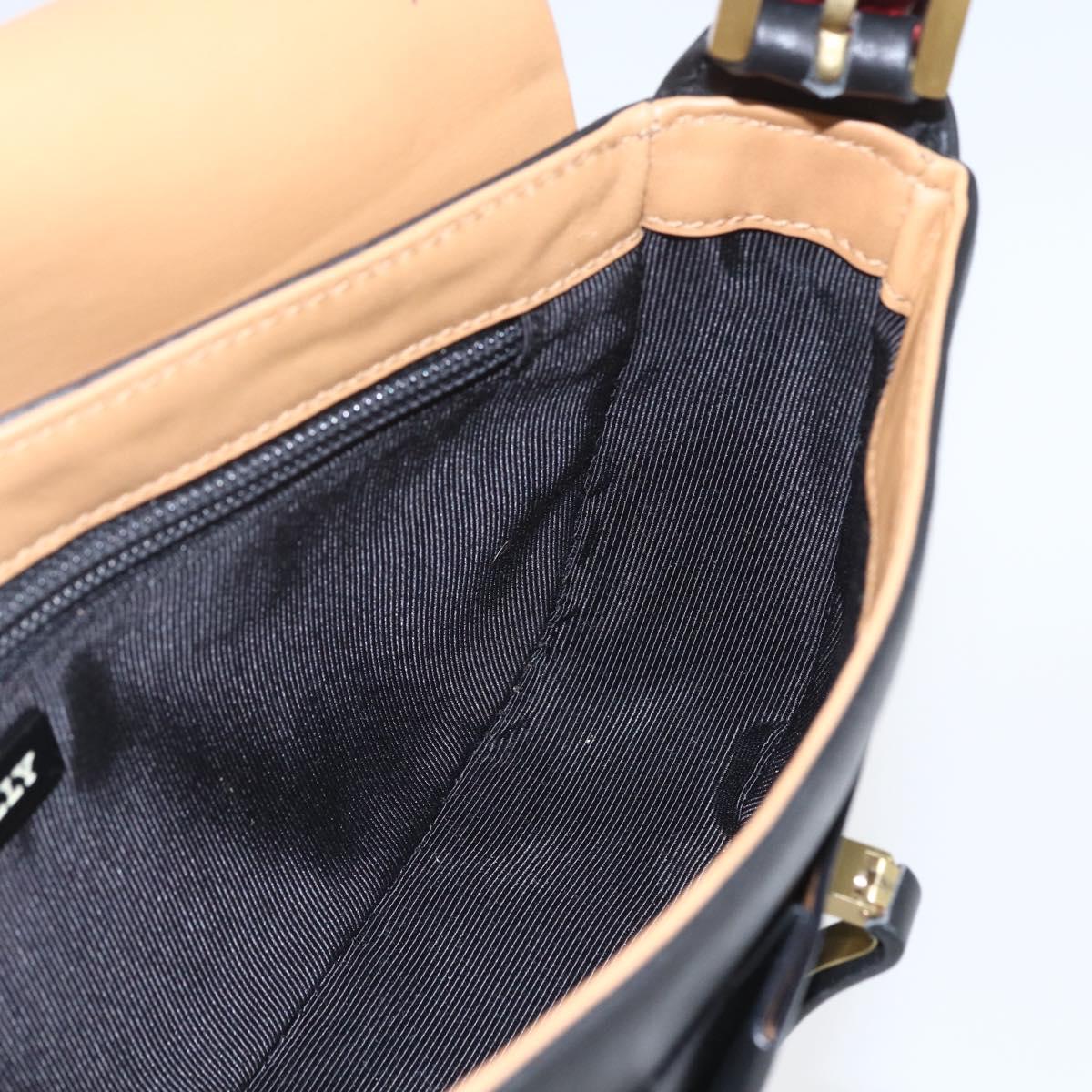 BALLY Shoulder Bag Leather Black Gold Auth bs32496