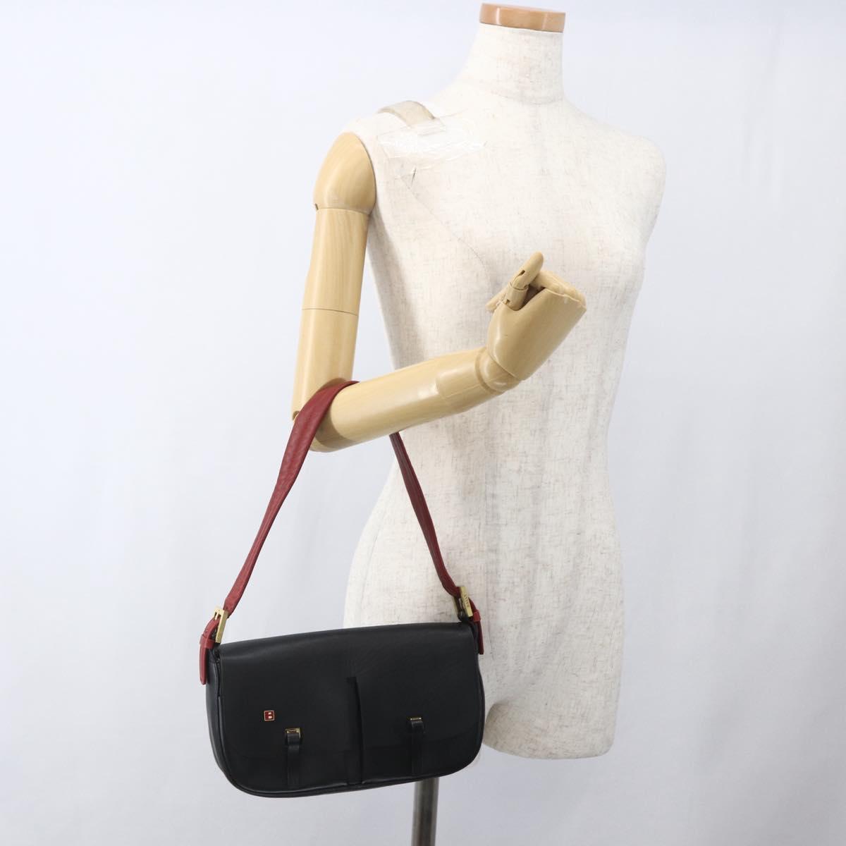 BALLY Shoulder Bag Leather Black Gold Auth bs32496