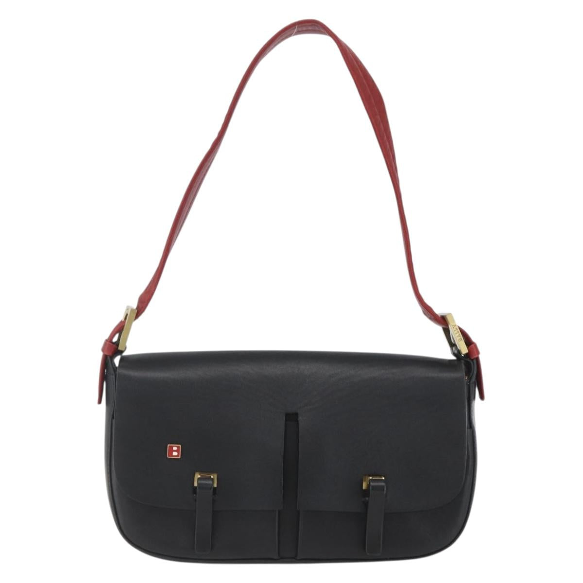 BALLY Shoulder Bag Leather Black Gold Auth bs32496