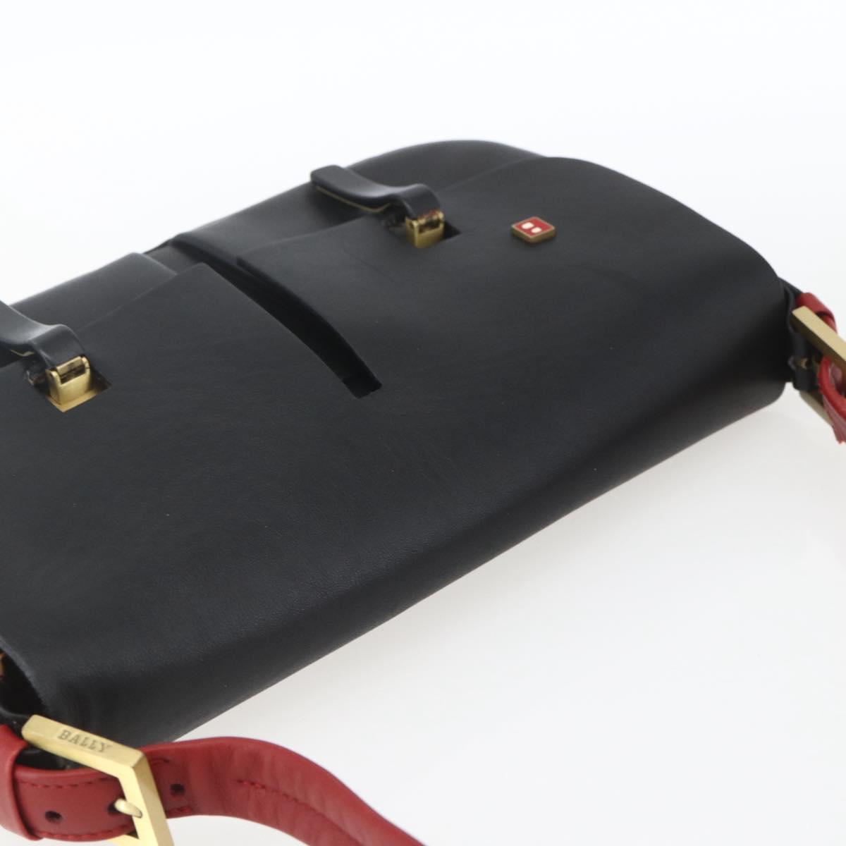 BALLY Shoulder Bag Leather Black Gold Auth bs32496