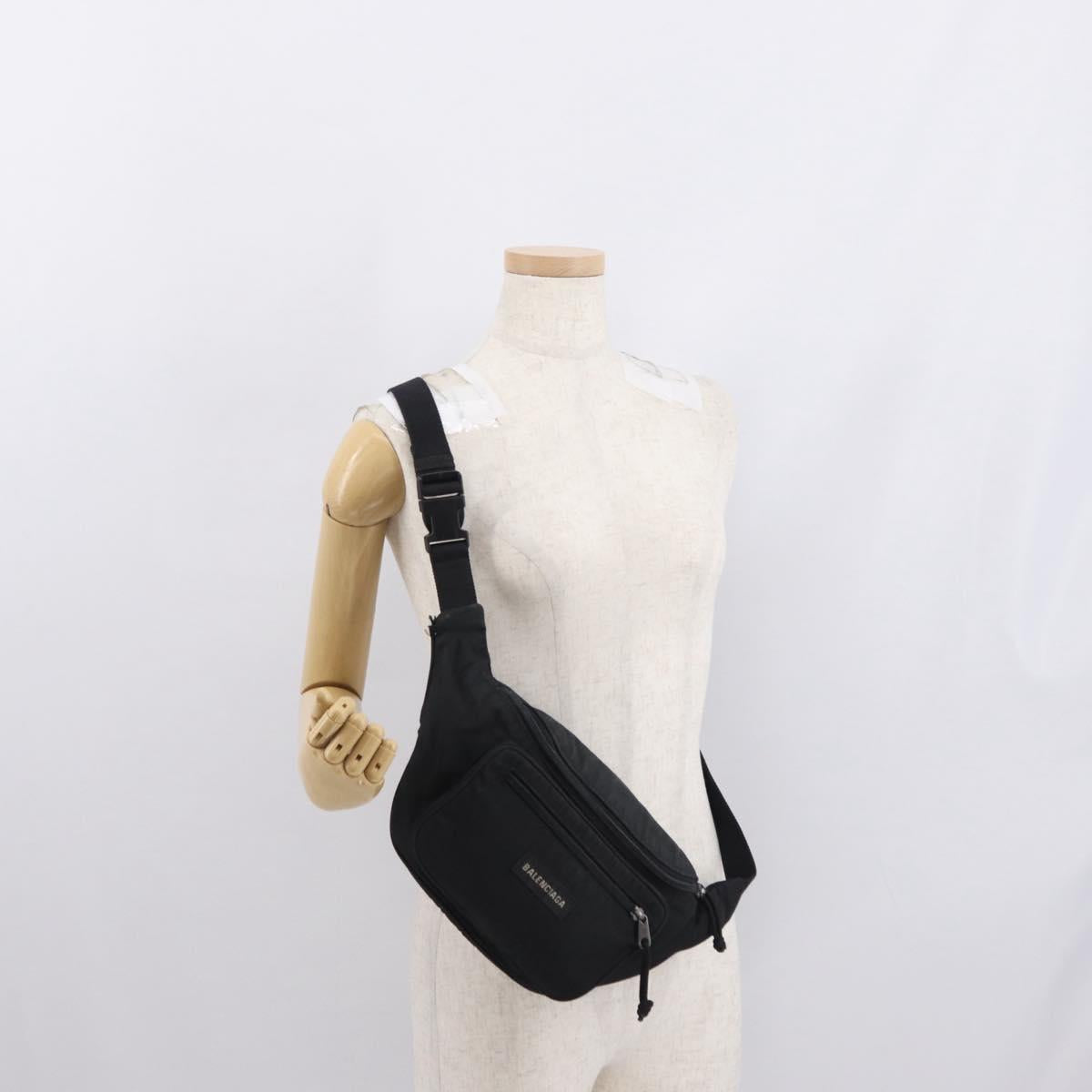 BALENCIAGA Body Bag Canvas Black 482389 Auth bs32498
