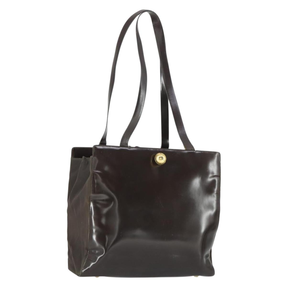 CELINE Tote Bag Patent leather Brown Gold Auth bs32500