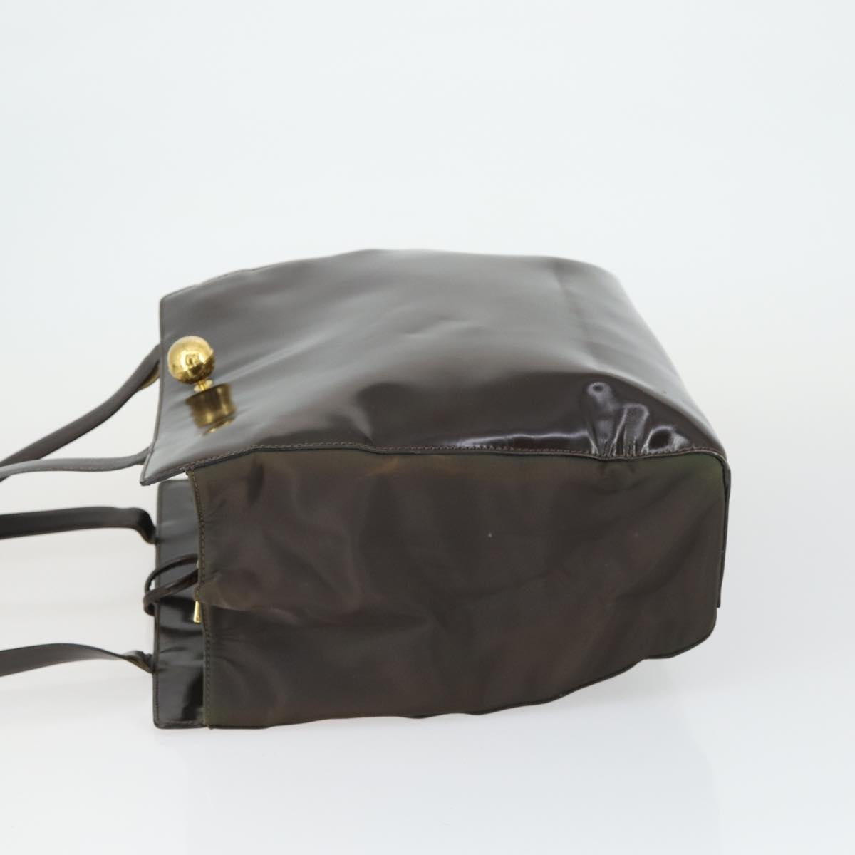 CELINE Tote Bag Patent leather Brown Gold Auth bs32500