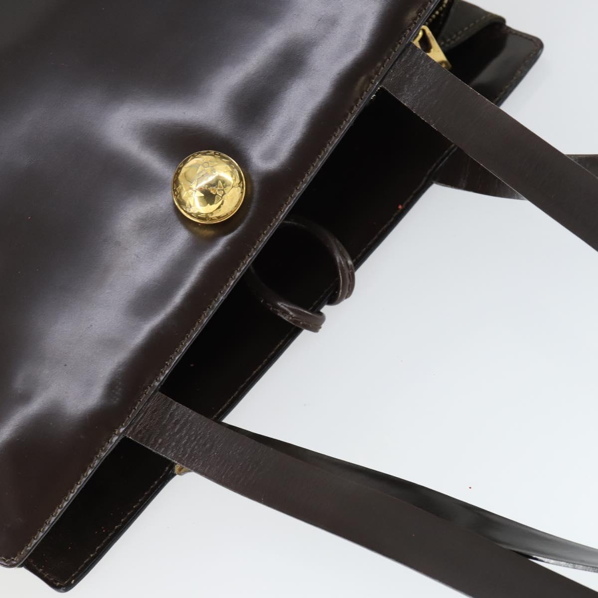 CELINE Tote Bag Patent leather Brown Gold Auth bs32500