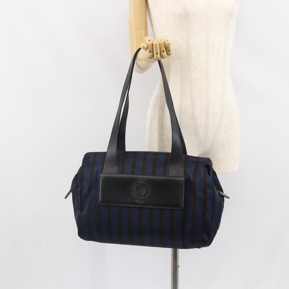 CELINE Tote Bag Canvas Blue Gold Auth bs32501