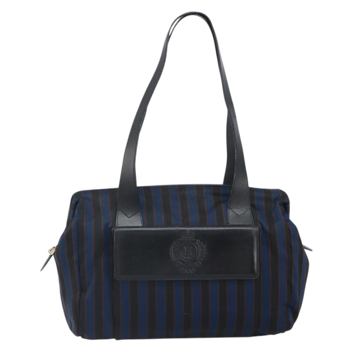 CELINE Tote Bag Canvas Blue Gold Auth bs32501