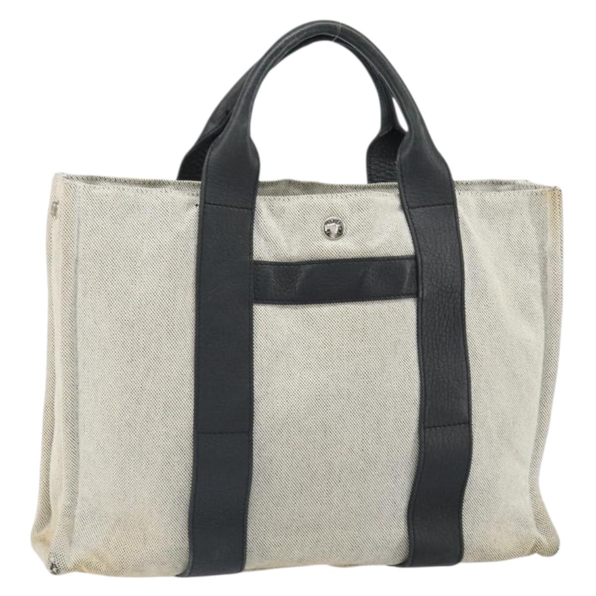 HERMES Sac Arne MM Hand Bag Canvas Gray Silver Auth bs32502