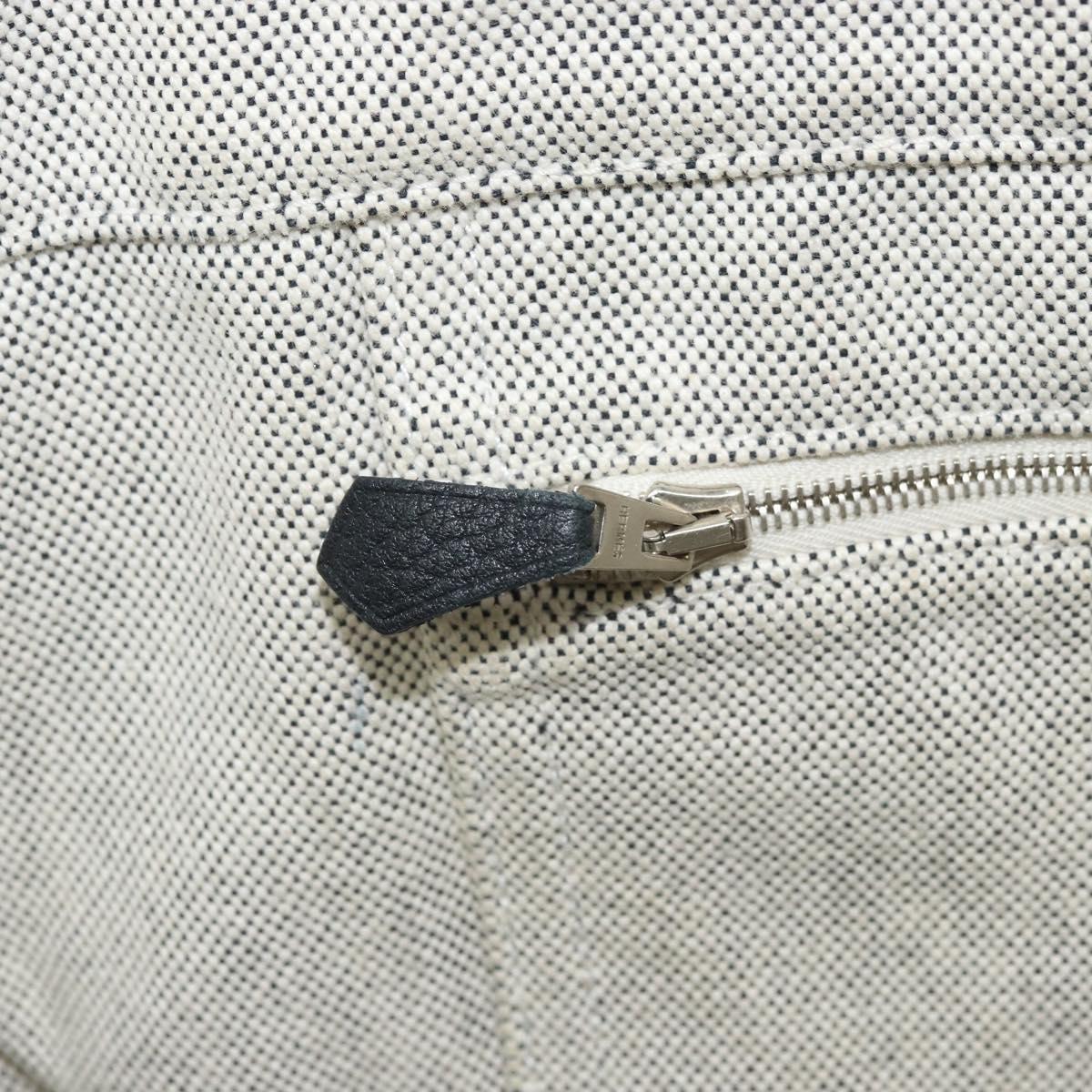 HERMES Sac Arne MM Hand Bag Canvas Gray Silver Auth bs32502