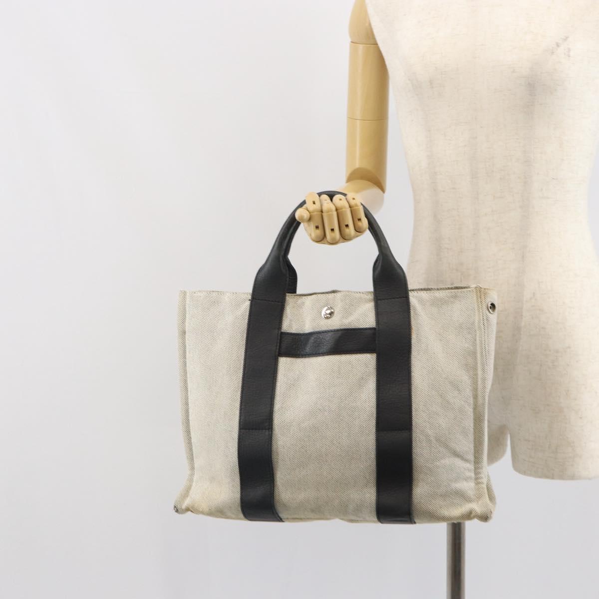 HERMES Sac Arne MM Hand Bag Canvas Gray Silver Auth bs32502
